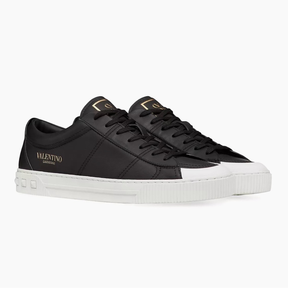 New Size 41.5 Valentino Garavani Cityplanet Calfskin Sneaker Black White Gold